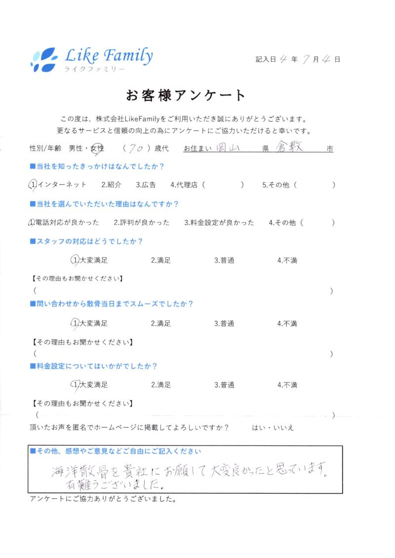 海洋散骨 アンケートご協力ありがとうございました。