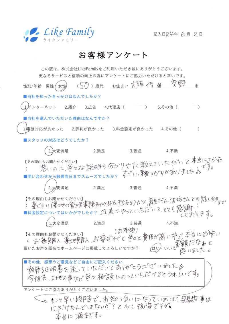 海洋散骨　アンケートご協力ありがとうございました。