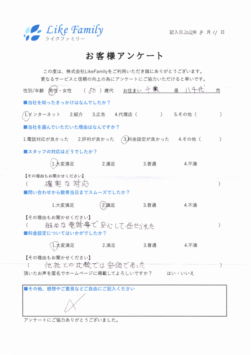 海洋散骨　アンケートご協力ありがとうございました。