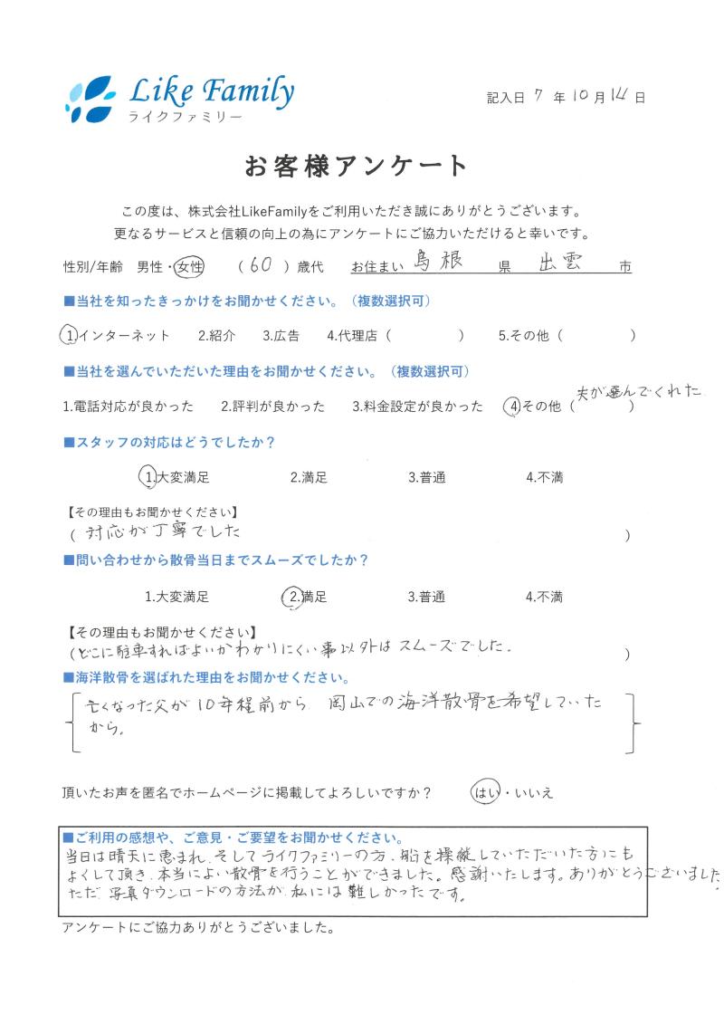 海洋散骨　アンケートご協力ありがとうございました。
