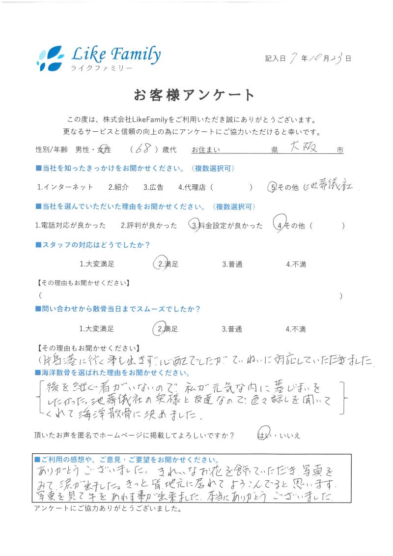 海洋散骨　アンケートご協力ありがとうございました。