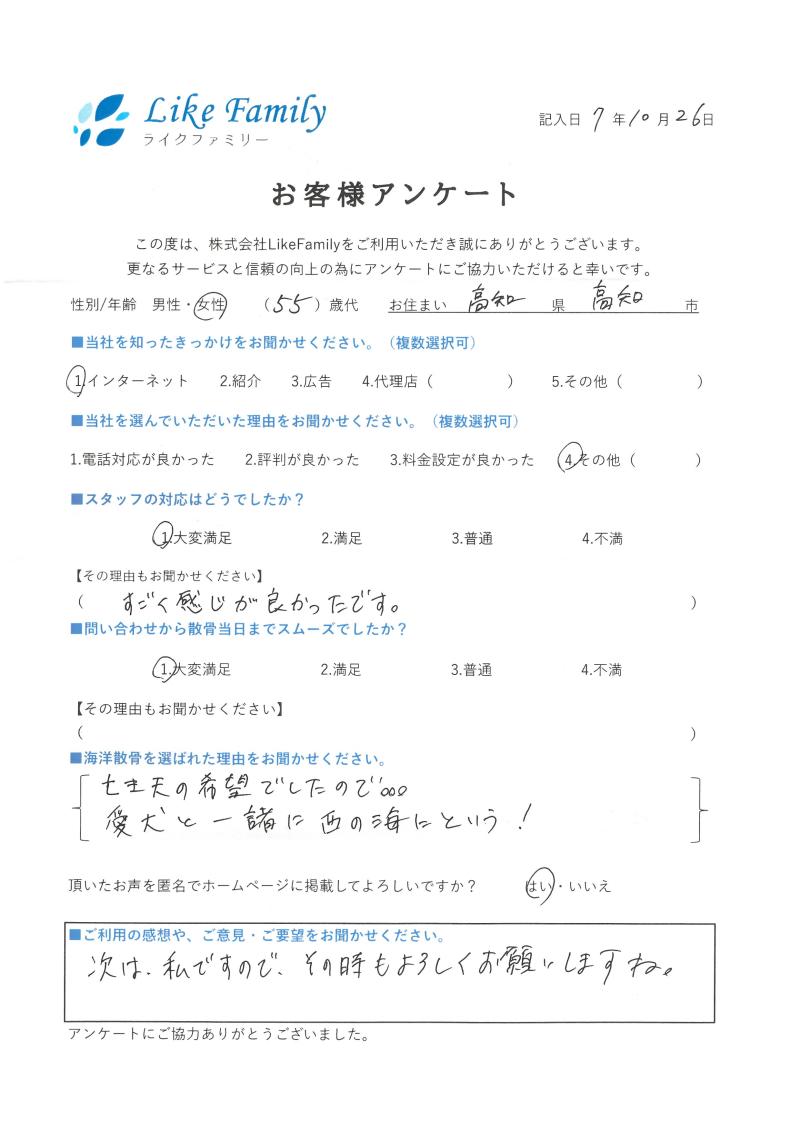 海洋散骨　アンケートご協力ありがとうございました。