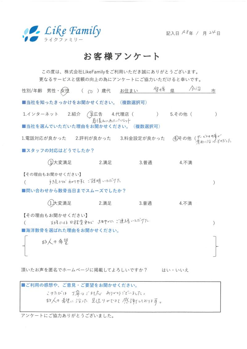 海洋散骨　アンケートご協力ありがとうございました。